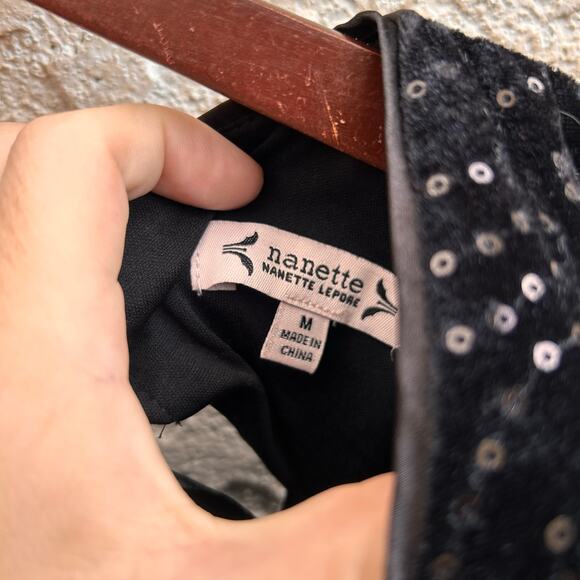 Nanette Lepore Sequin Velvet Satin Bow Top Size Medium - Picture 4 of 6